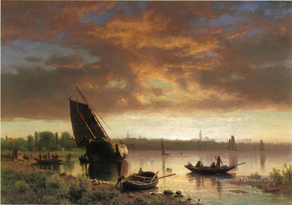Scène de port Albert Bierstadt Plage Peintures à l'huile